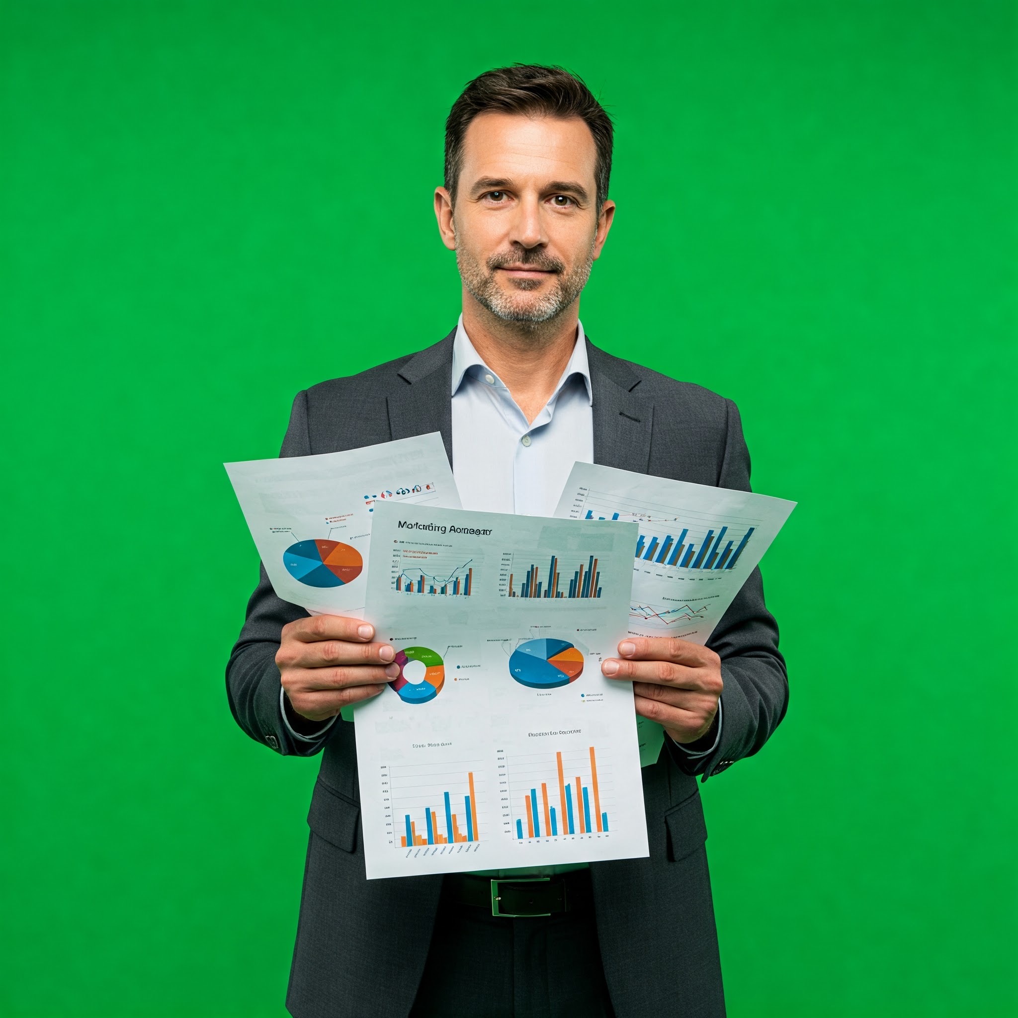 photo of Businessman Analyzing Charts Against Green Screen